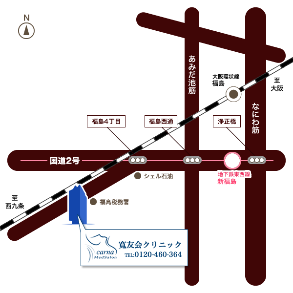 福島駅・新福島駅方面からの地図